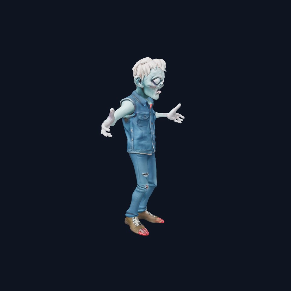 Zombie Teen D Character Model in Casual Denim Outfit